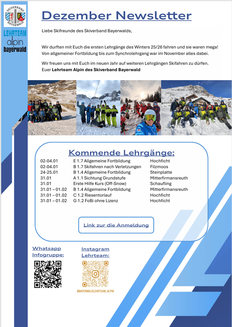 Dezember Newsletter Lehrteam Alpin